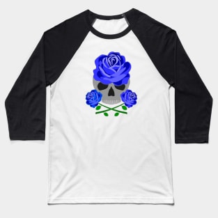 Blue Rose Skull Baseball T-Shirt